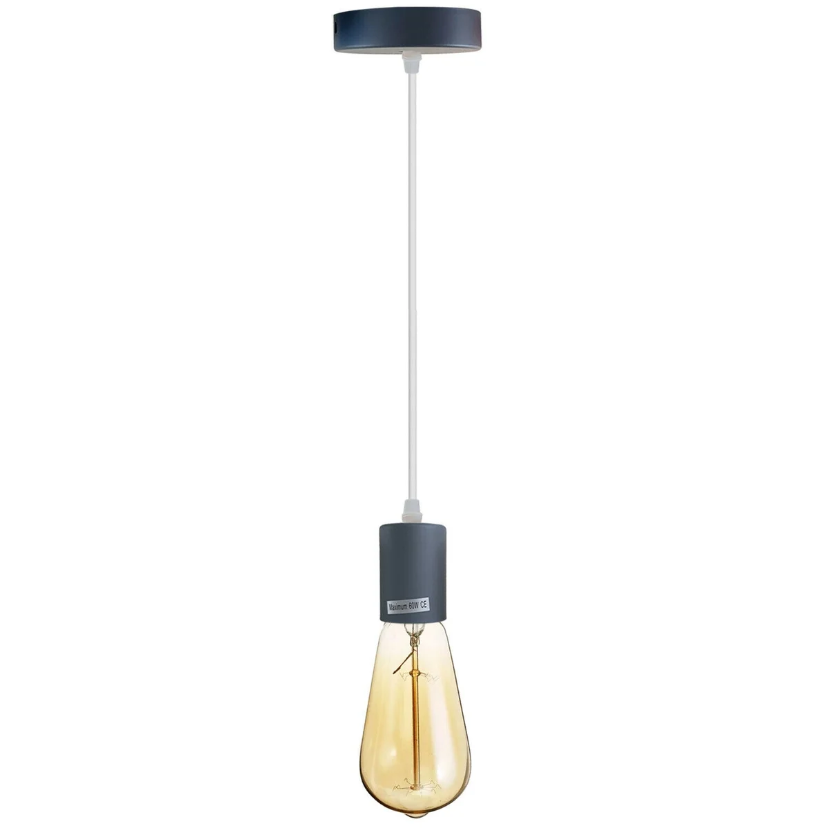 Grey ceiling light with E27 bulb holder, metal and PVC construction, hanging pendant lamp fitting with 95cm wire length