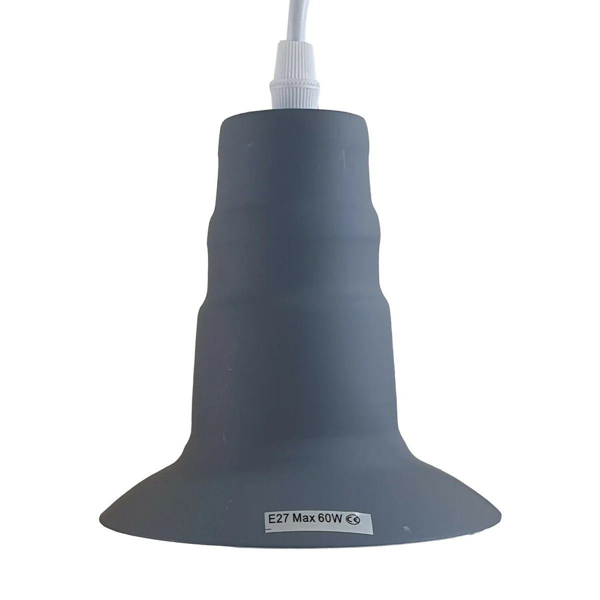 Industrial style grey ceiling light pendant lamp with E27 bulb holder and 95cm cord hanging from metal ceiling plate