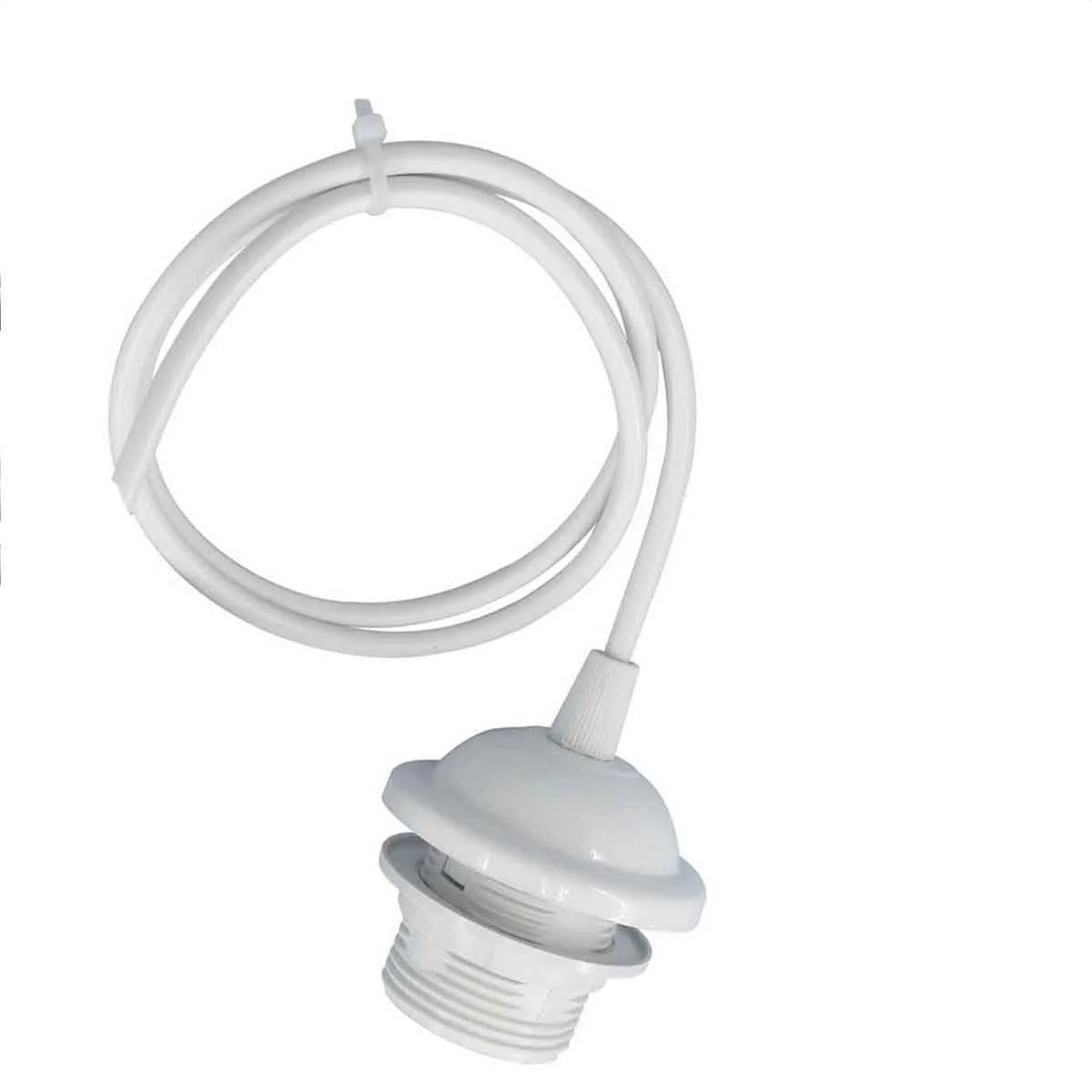 White E27 pendant light holder with 1m round white PVC cable and metal base for ceiling lighting fixtures