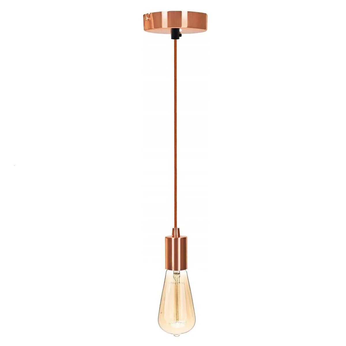 Rose gold metal ceiling rose light fitting with fabric flex and E27 lamp holder, no bulb included, 100cm wire length