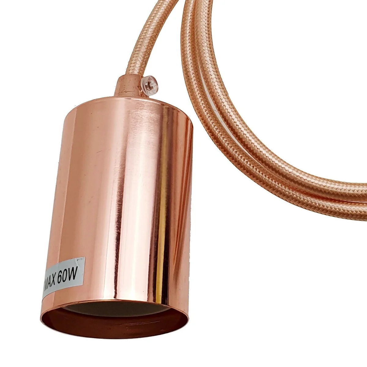 Rose gold E27 screw ceiling rose pendant with fabric flex lamp holder and 100cm fabric wire, no bulb included