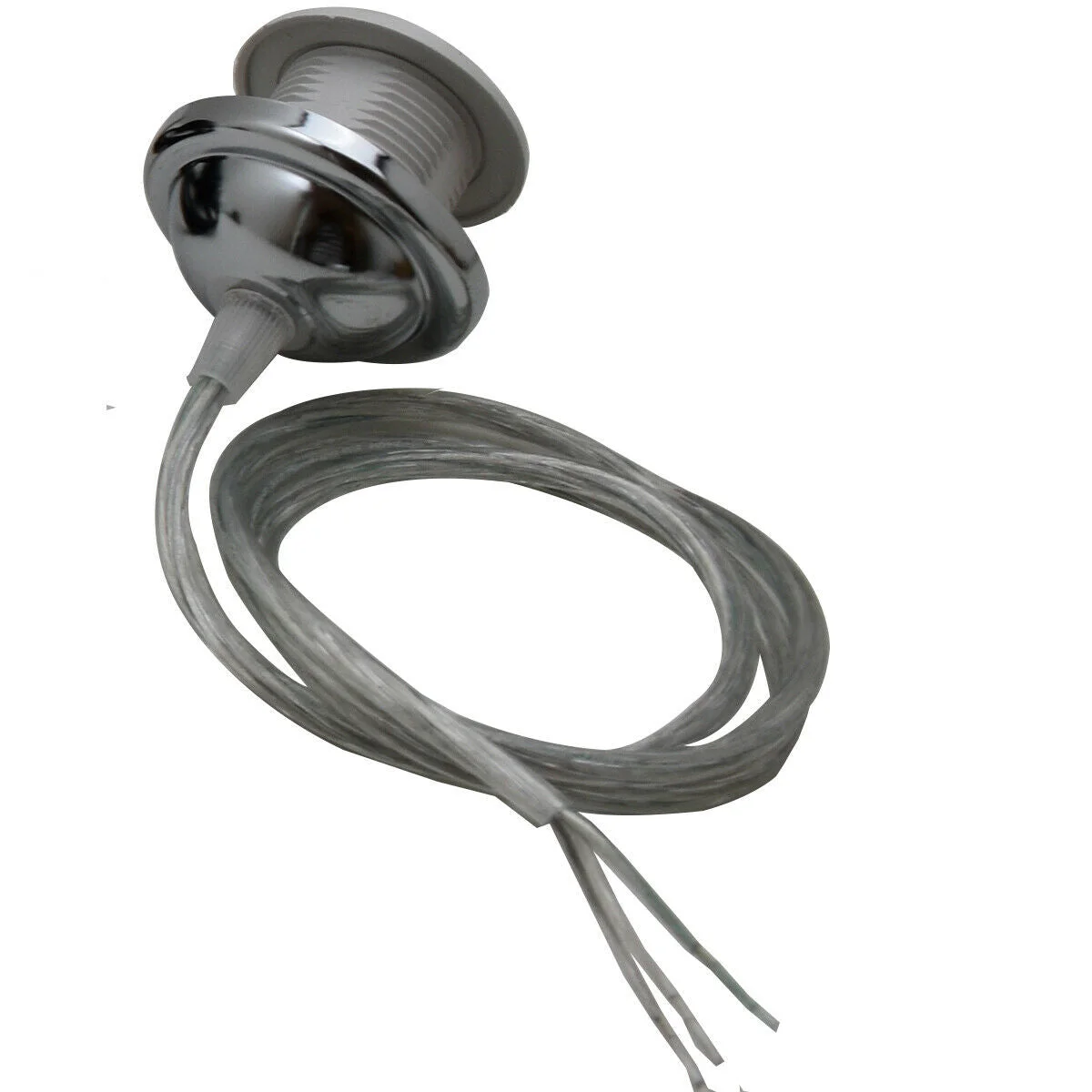 E27 chrome lamp holder with clear round PVC cable, 1m length, metal and fabric materials, no bulb included