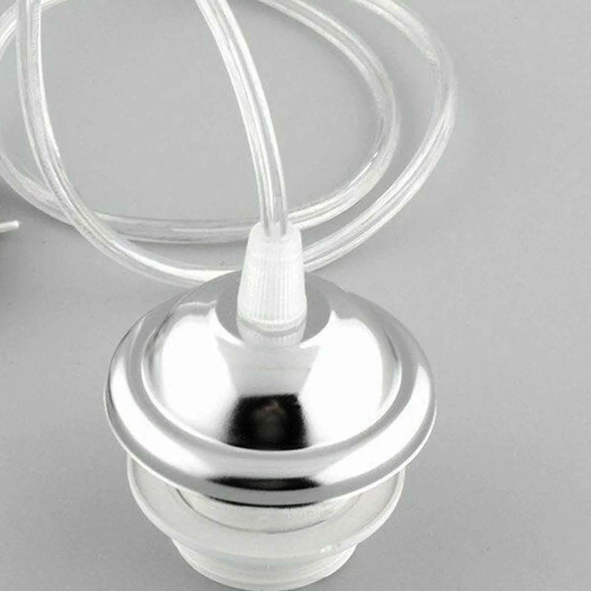 E27 lamp base holder with chrome umbrella design and 1m clear round PVC cable pendant set