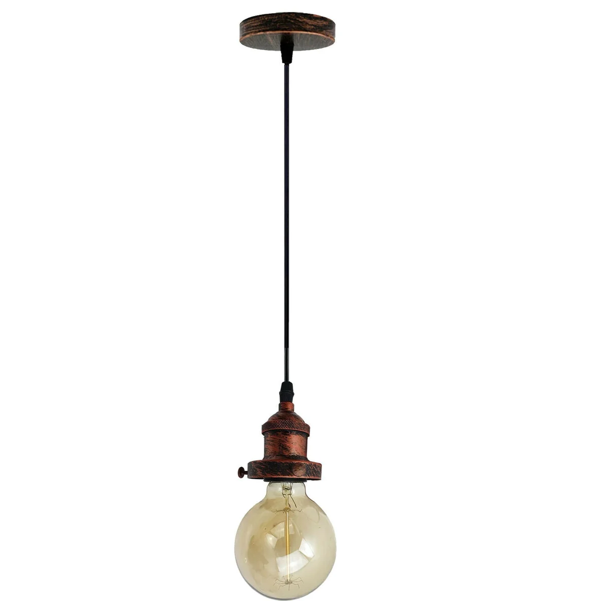 Rustic red vintage pendant lamp holder with E27 socket, metal and PVC, 90cm wire, ceiling rose fitting