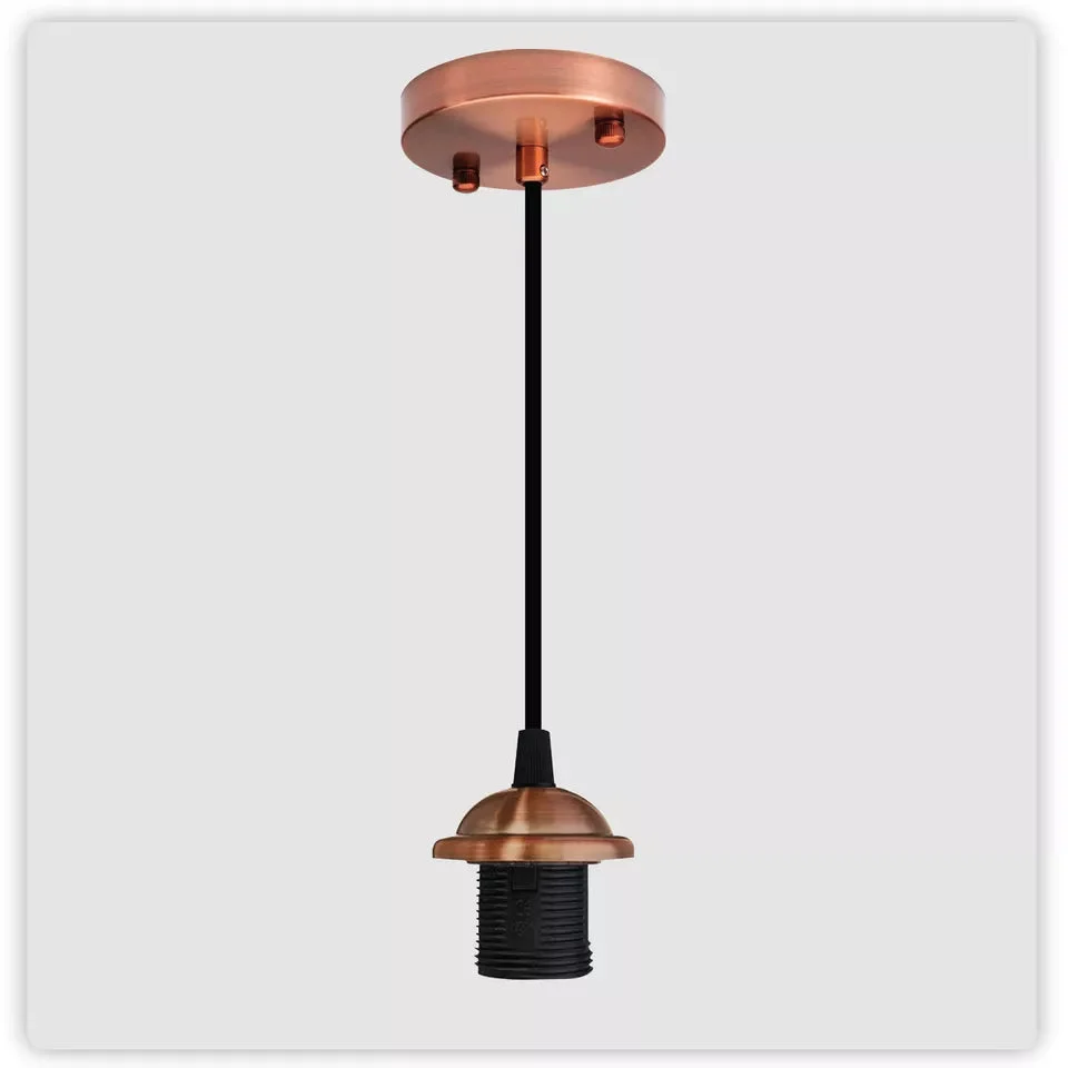 Copper E27 pendant light fitting with PVC ceiling rose and 1M wire, iron and PVC material, no bulb included