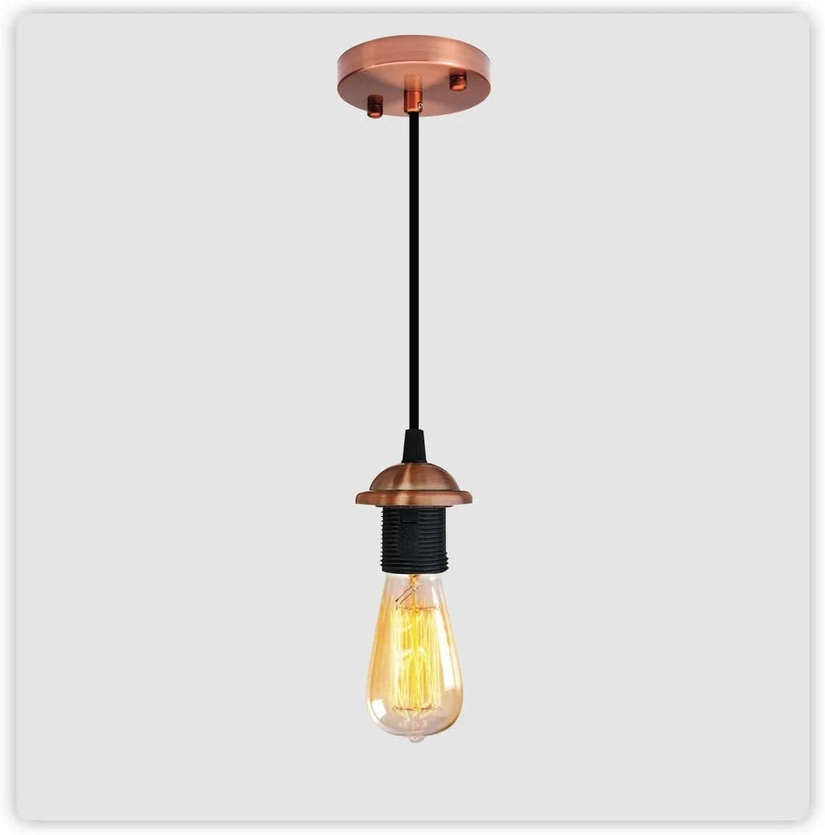 Copper pendant lamp base with E27 socket, iron and PVC materials, 1-meter wire, and 95mm copper ceiling plate