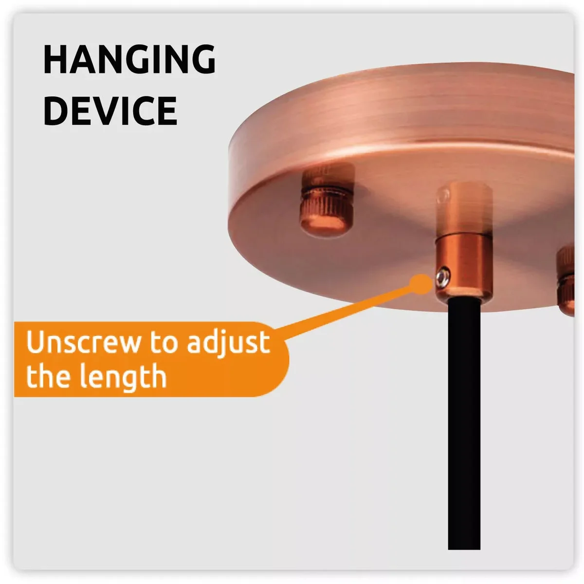 Copper ceiling rose pendant light with E27 base, copper finish, iron and PVC materials, 1m wire length, no bulb included