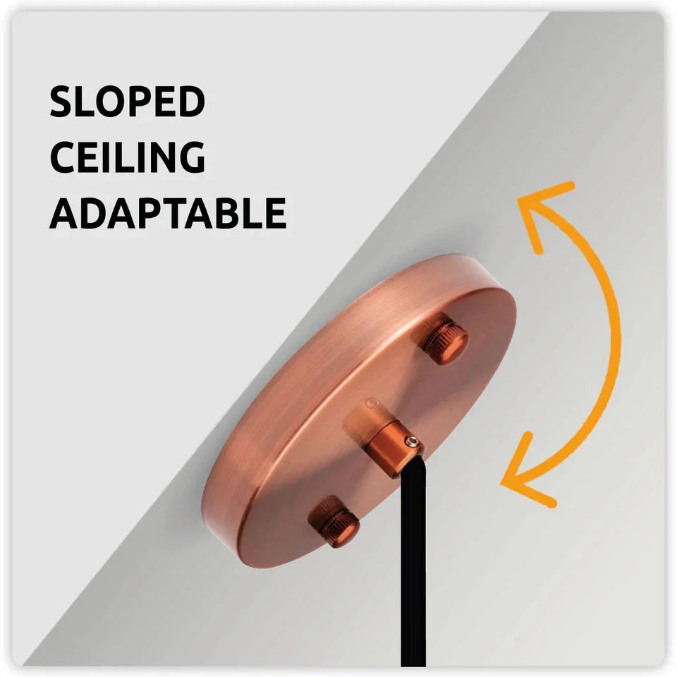 Copper ceiling rose pendant light with E27 base, copper finish, iron and PVC materials, 1m wire length, no bulb included