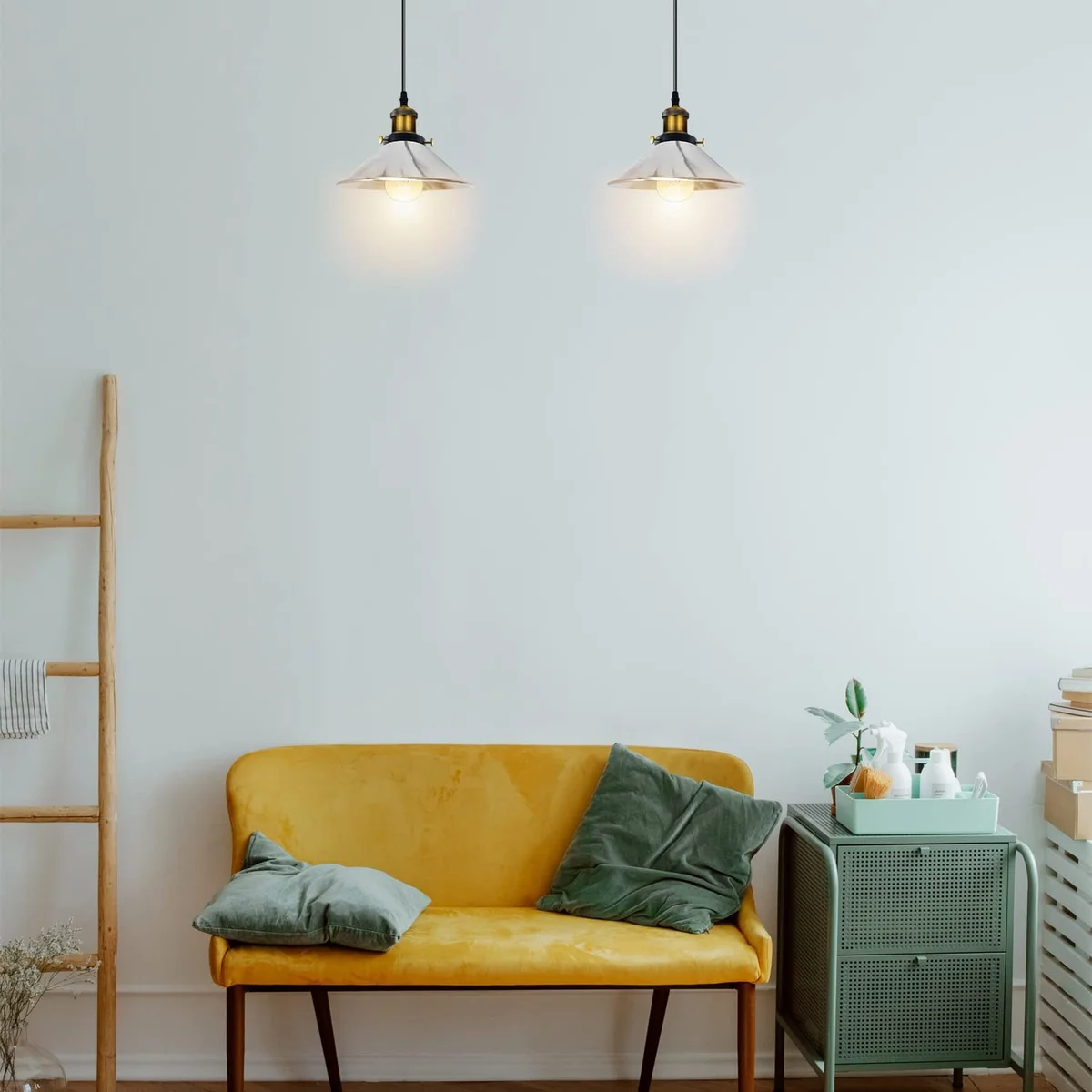 Chrome 2-way retro industrial ceiling light with two chrome metal shades and E27 lamp holders hanging from ceiling plate