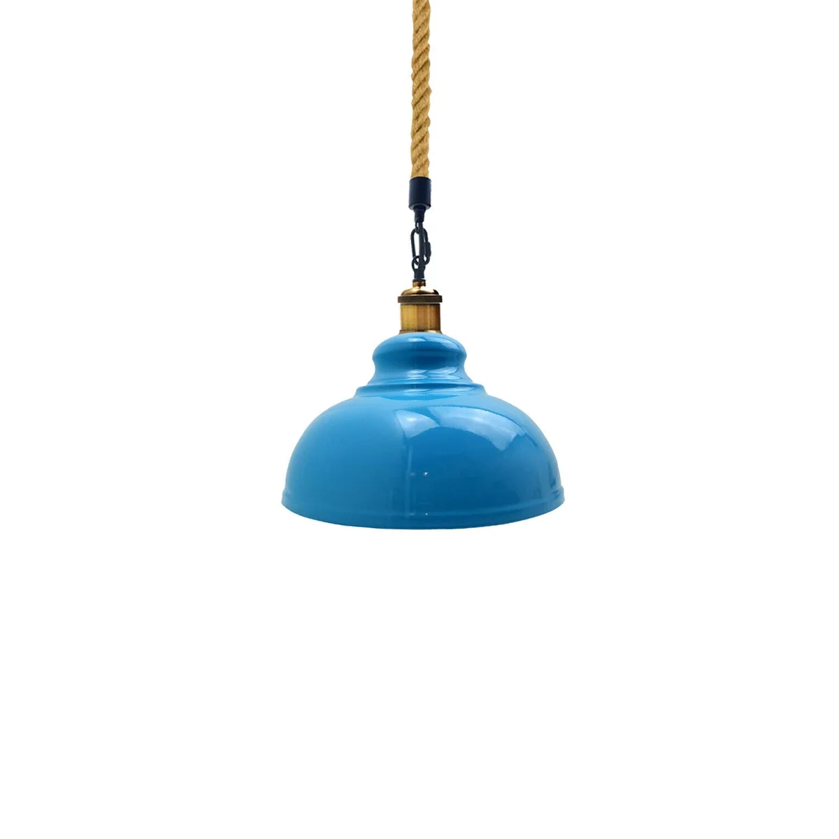 Blue metal ceiling lamp with hemp rope, vintage retro pendant shade, suitable for kitchen or dining room lighting