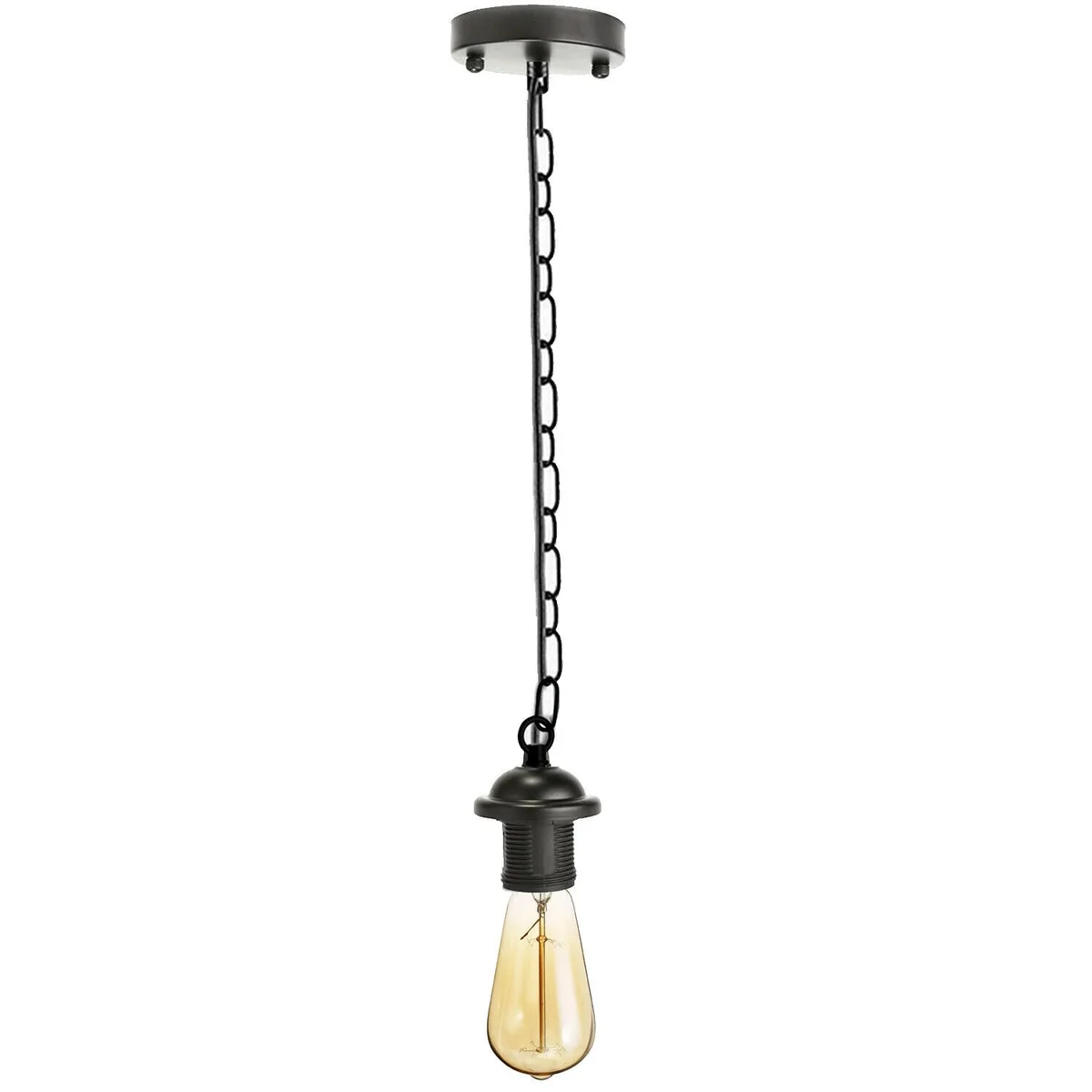 Vintage industrial metal hanging light with E27 socket, adjustable 85cm chain, and metal ceiling rose in matte finish