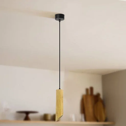 Nordic pendant light with adjustable bamboo wood tube and aluminum spotlight hanging from ceiling with 95cm cable
