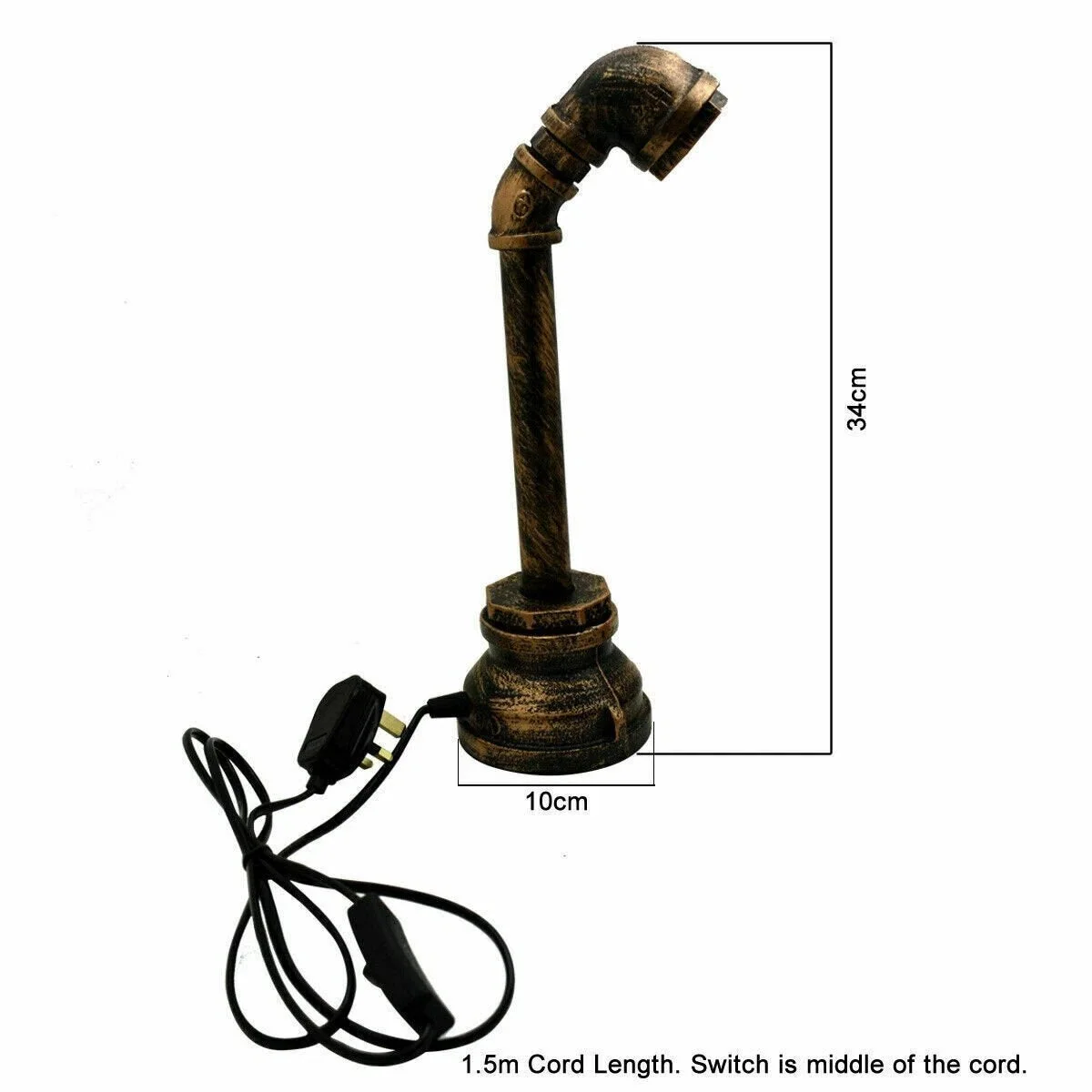 Vintage steampunk desk lamp with rustic copper water pipe design, compatible with E27 bulb lamp, on wooden surface