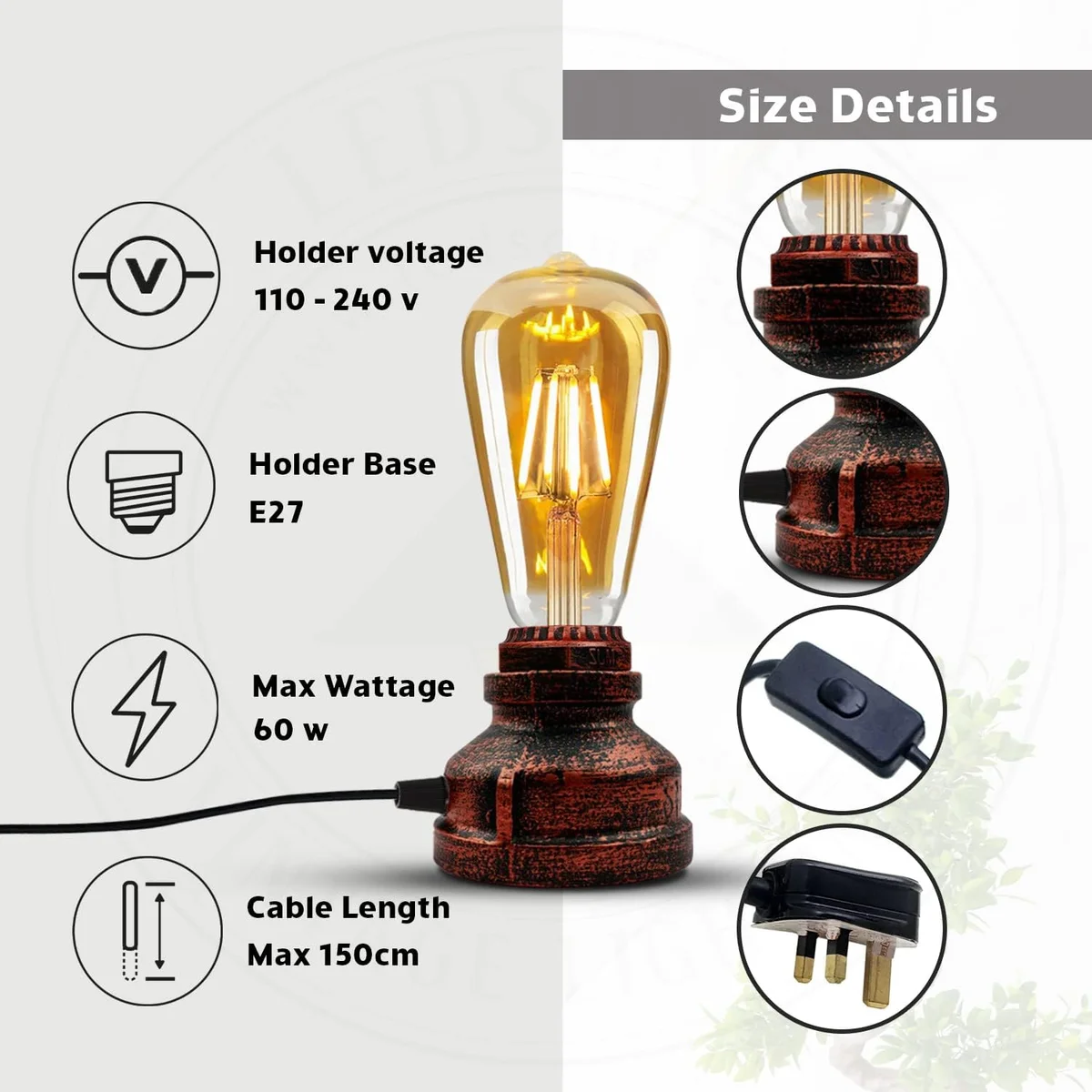 Compact vintage steampunk metal cage lamp with black rust-resistant finish and visible E27 bulb inside cage shade