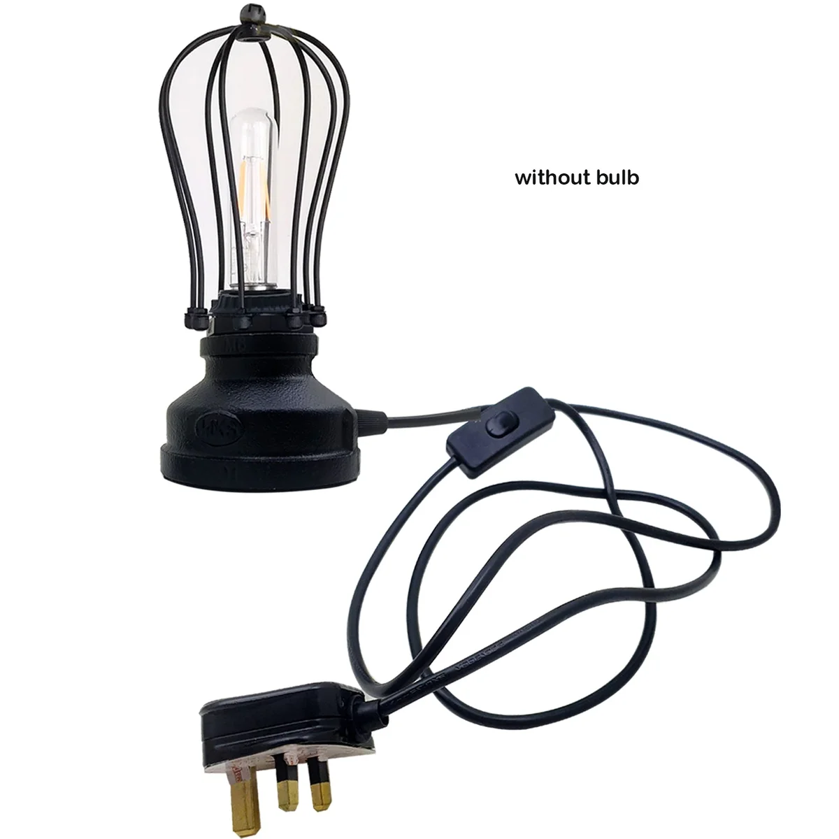 Compact industrial steampunk metal cage table lamp with plug-in switch, compatible with E27 bulb lamp, rustic red finish