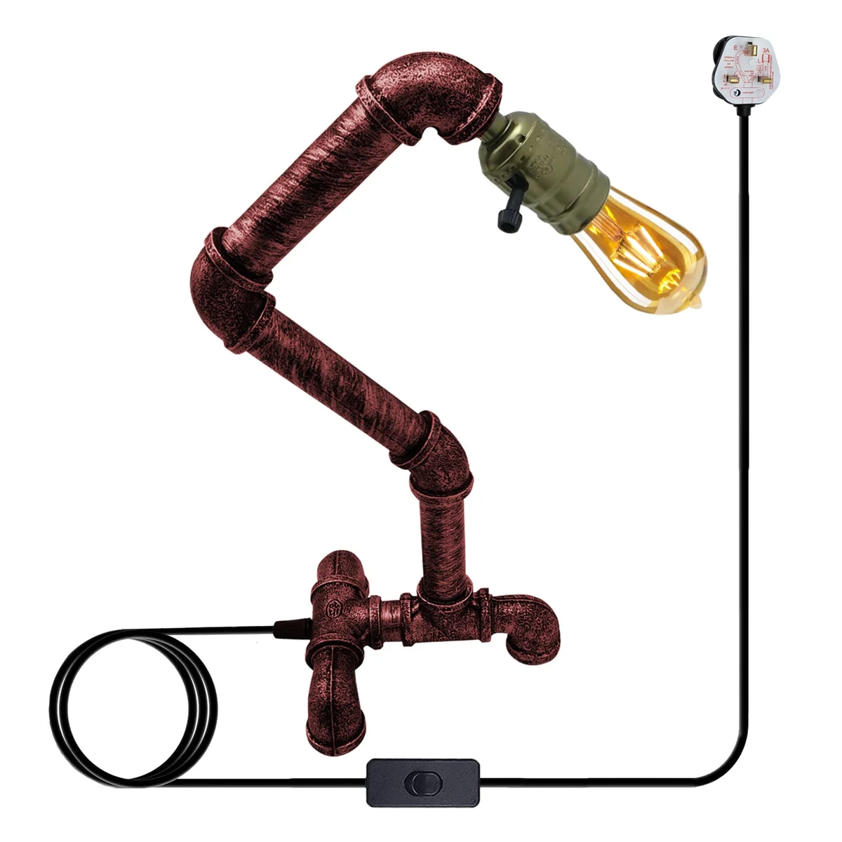 Industrial steampunk water pipe table lamp with rust-resistant finish showcasing retro industrial lighting design