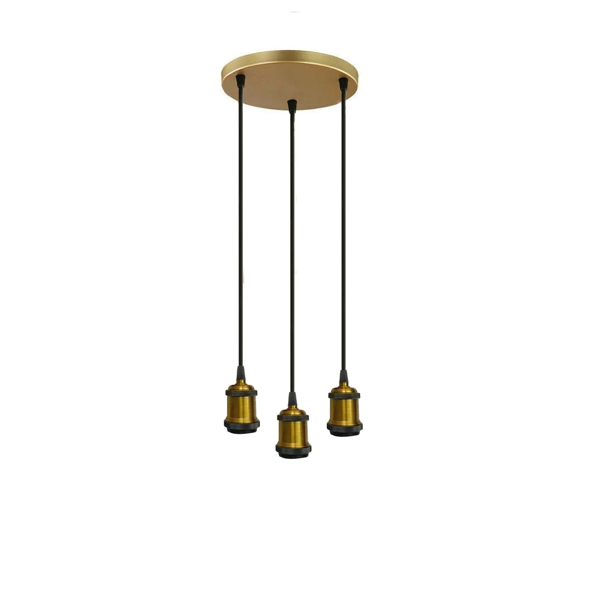 Black 3 head adjustable wire pendant light with braided fabric flex and 20cm ceiling rose in industrial style