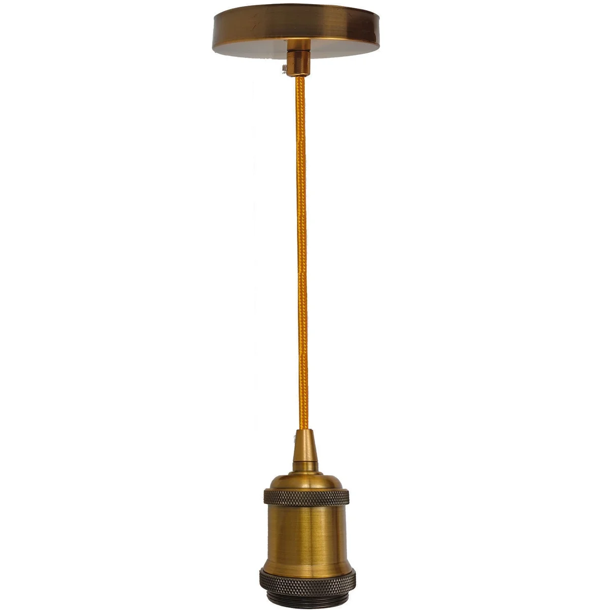 Industrial pendant light with 2m round fabric cable and metal lamp holder, vintage metal finish for industrial style.