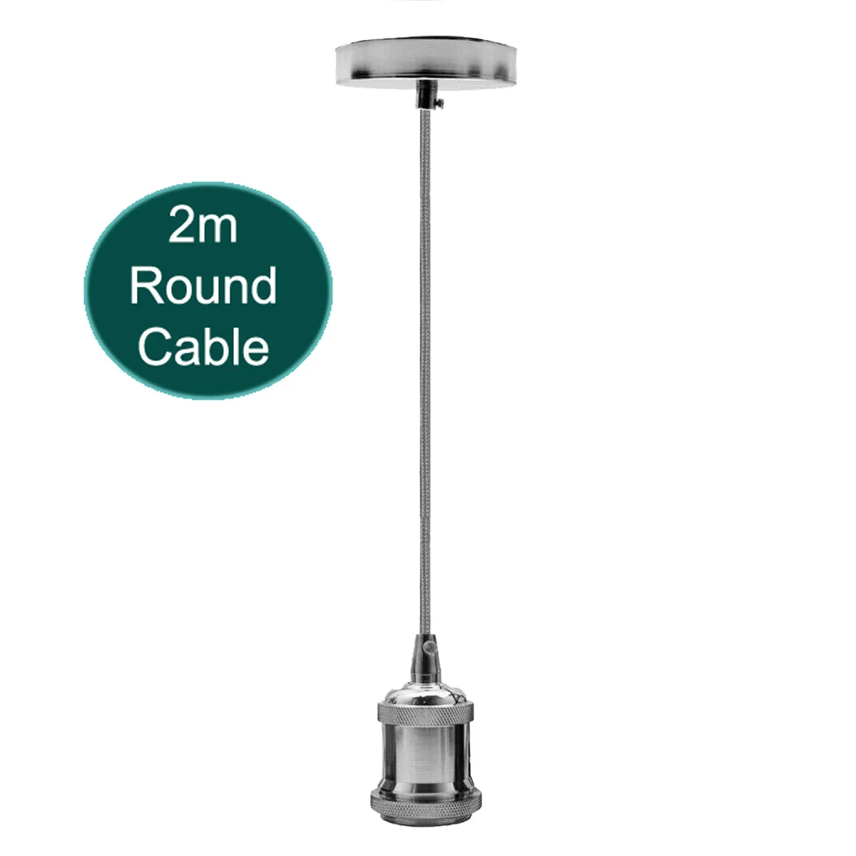 2m grey fabric cable with chrome E27 pendant holder and ceiling rose for vintage style hanging light fixture