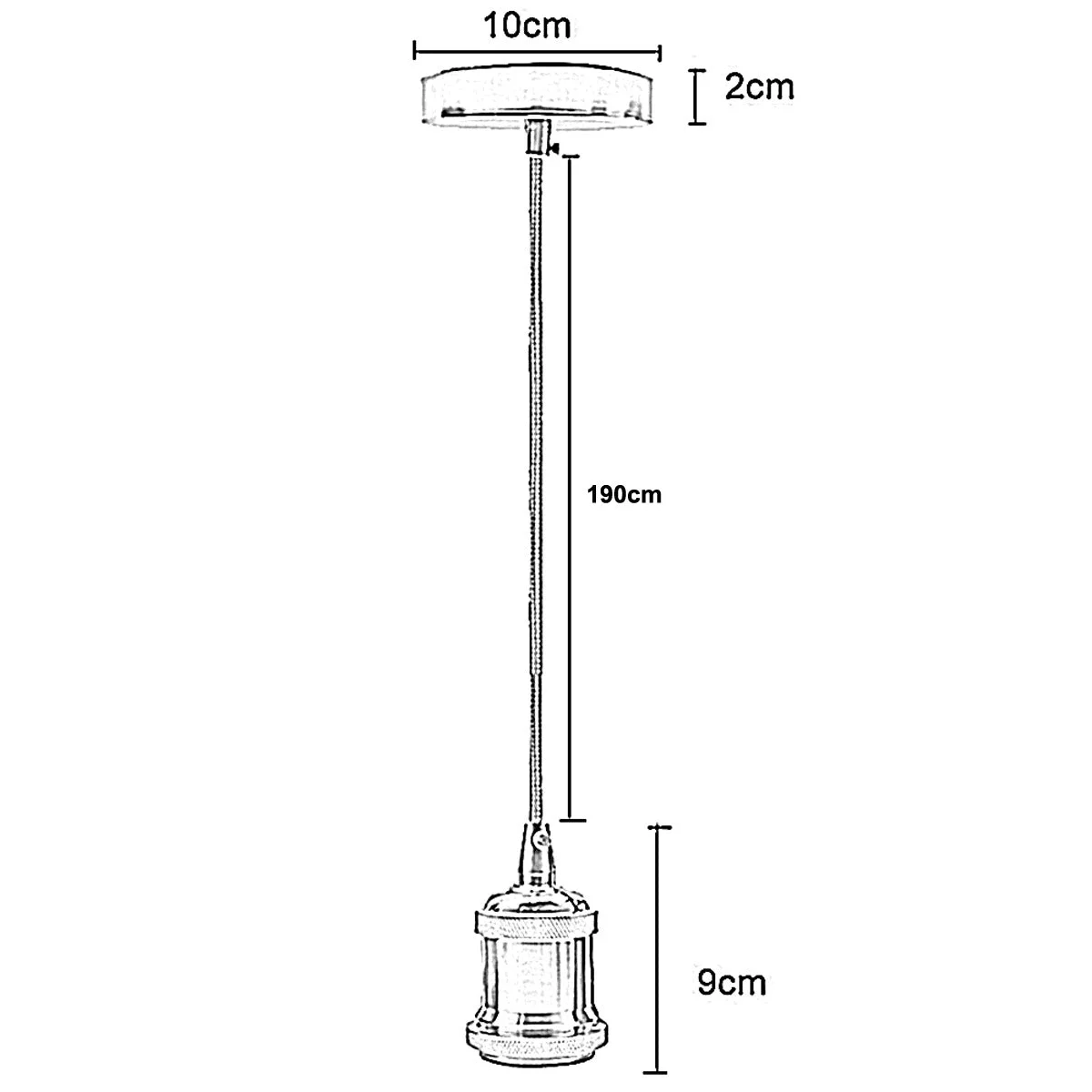 White E27 bulb holder with 2m grey fabric covered cable pendant light fitting and ceiling rose accessories