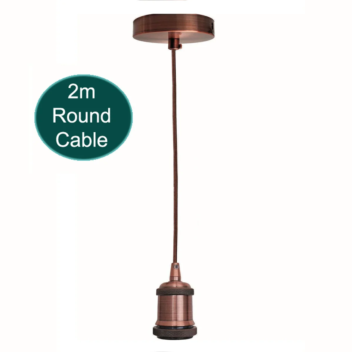 Brown vintage E27 pendant lamp holder with 2m round fabric cable and ceiling rose accessory kit