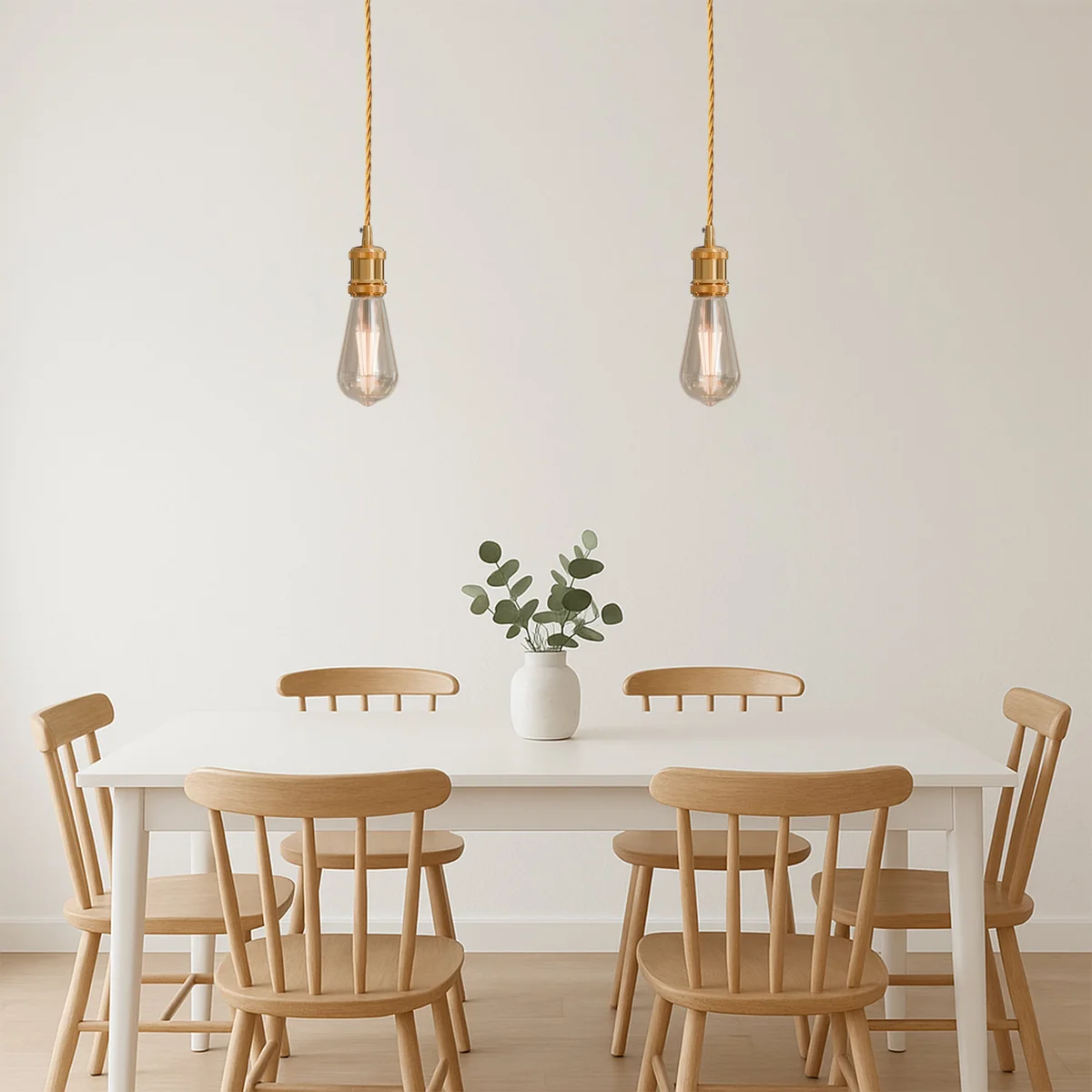 Vintage pendant light with 1m twisted gold fabric cable and E27 bulb holder, metal ceiling rose included, indoor use