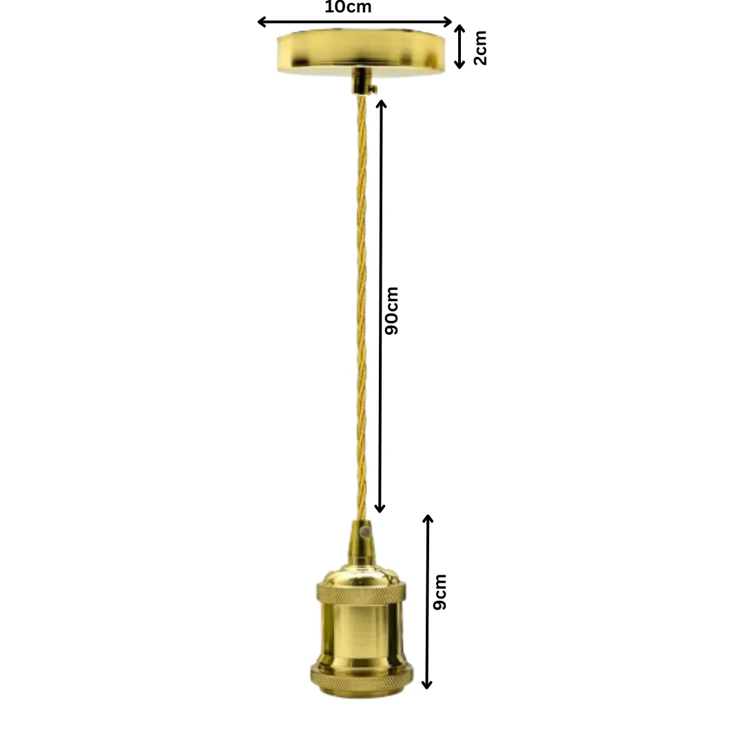 French gold twisted cable pendant with E27 holder and ceiling rose, dimmable ceiling light for indoor use
