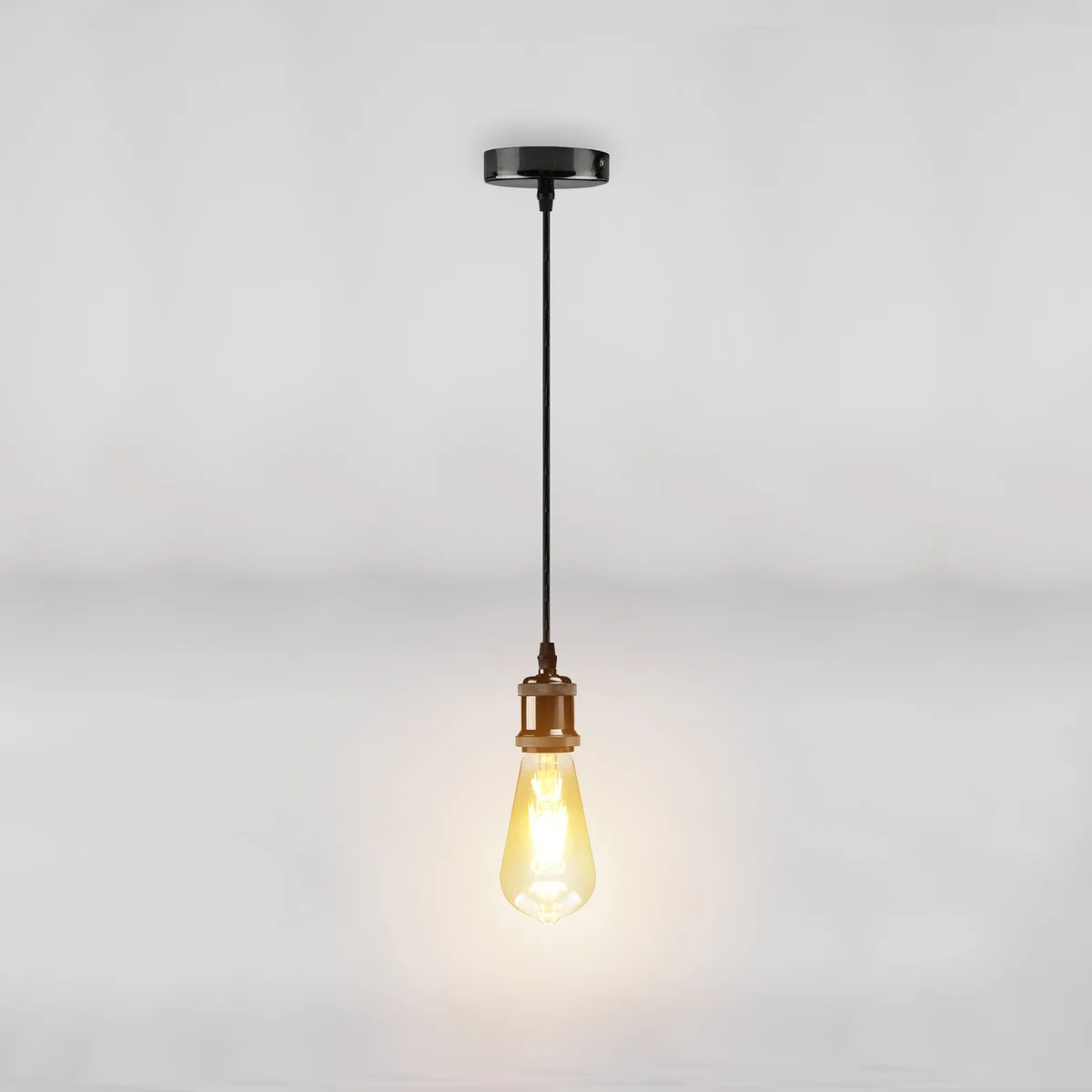 Vintage pendant light holder with metal base, 100cm cable, 3 core fully earthed, suitable for E27 bulb