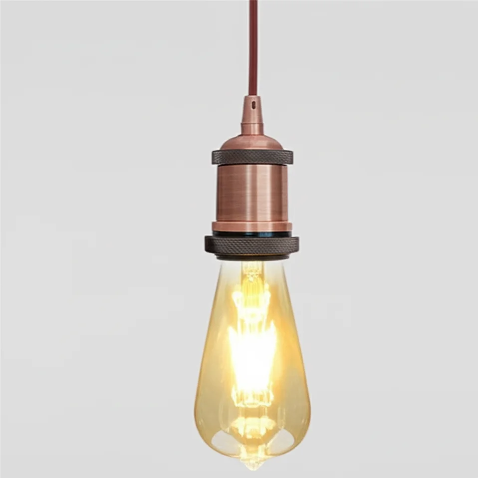 Vintage copper pendant light with 1m fabric cable, E27 lamp holder, and ceiling rose for indoor use