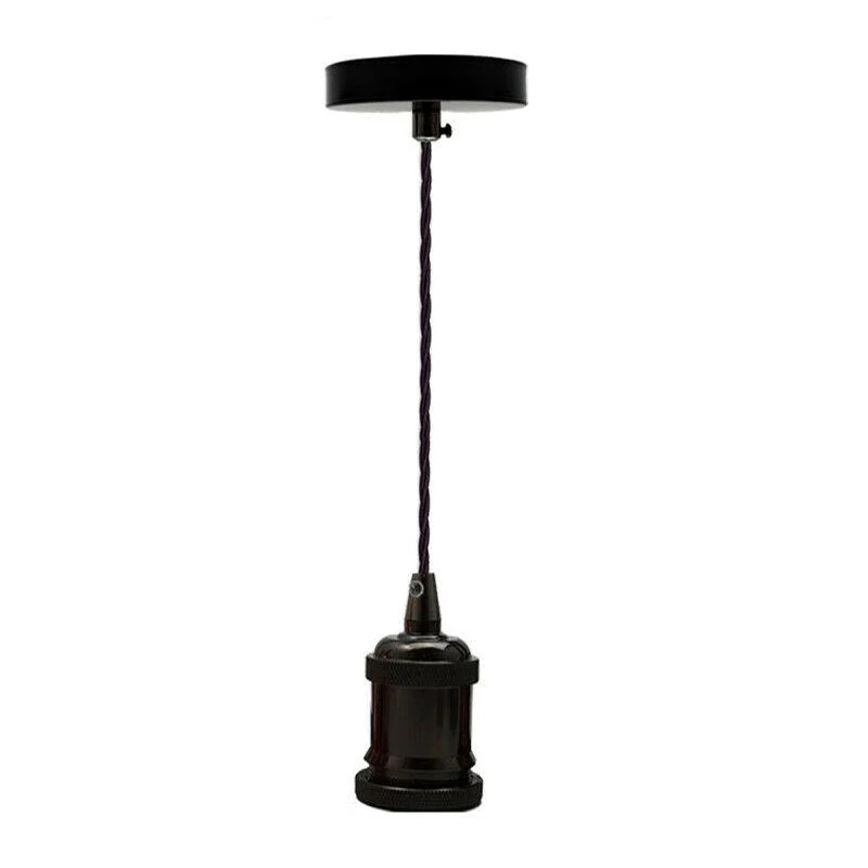 Black vintage pendant light fitting with E27 holder, 90cm twisted fabric cable, and matching ceiling rose