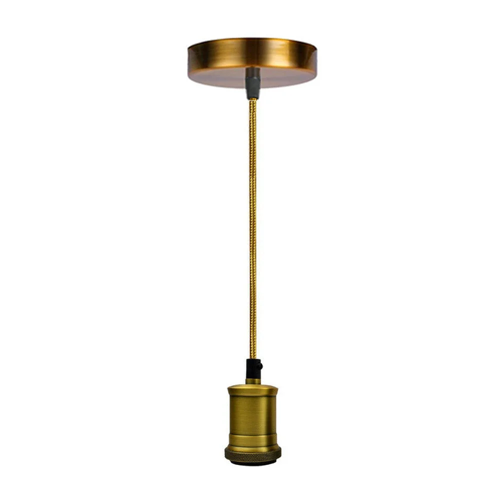 Copper and black hardwire pendant light with 1m round fabric cable and E27 ceiling holder in modern style