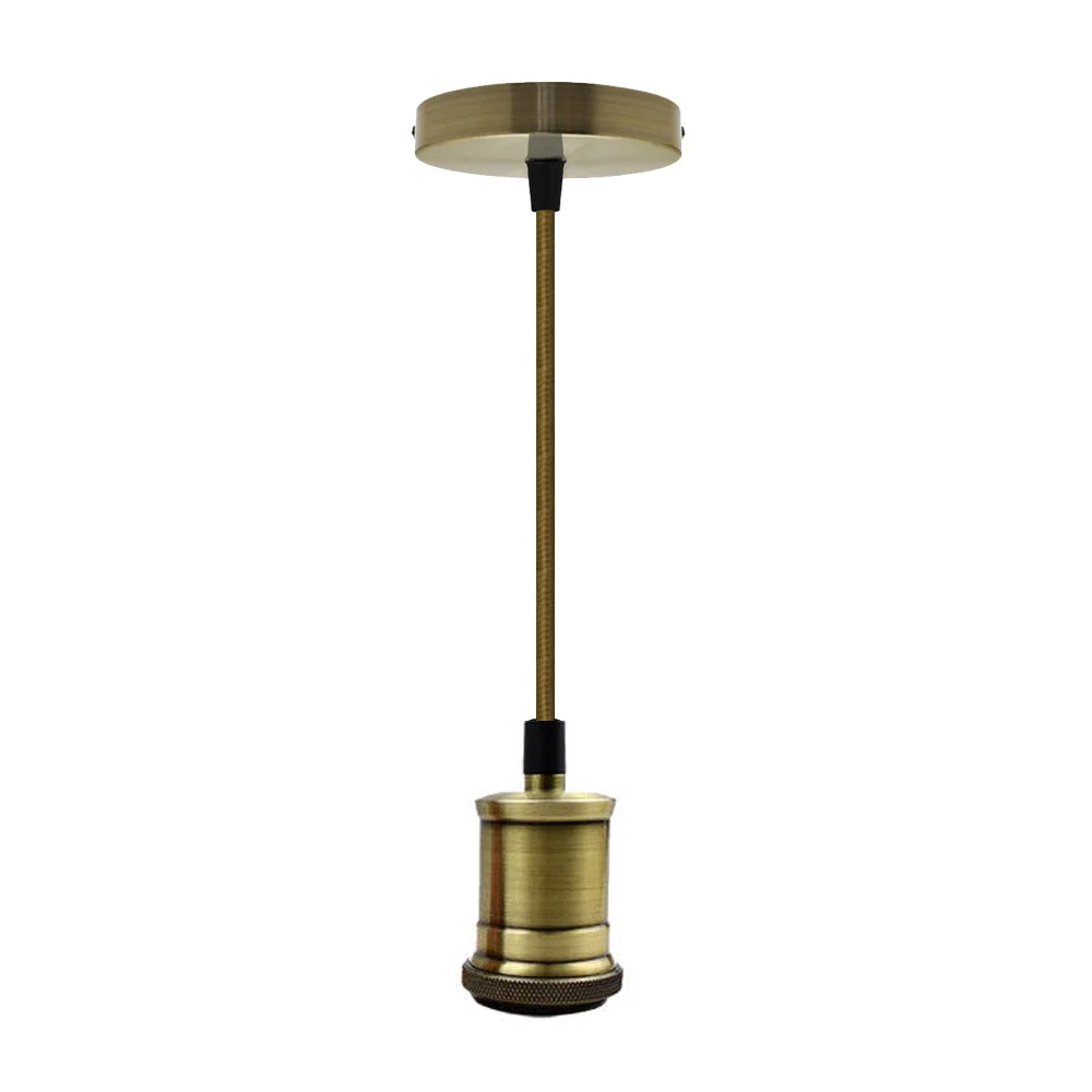 Copper and black E27 ceiling pendant light with 1m round fabric cable and iron square holder, no bulb included