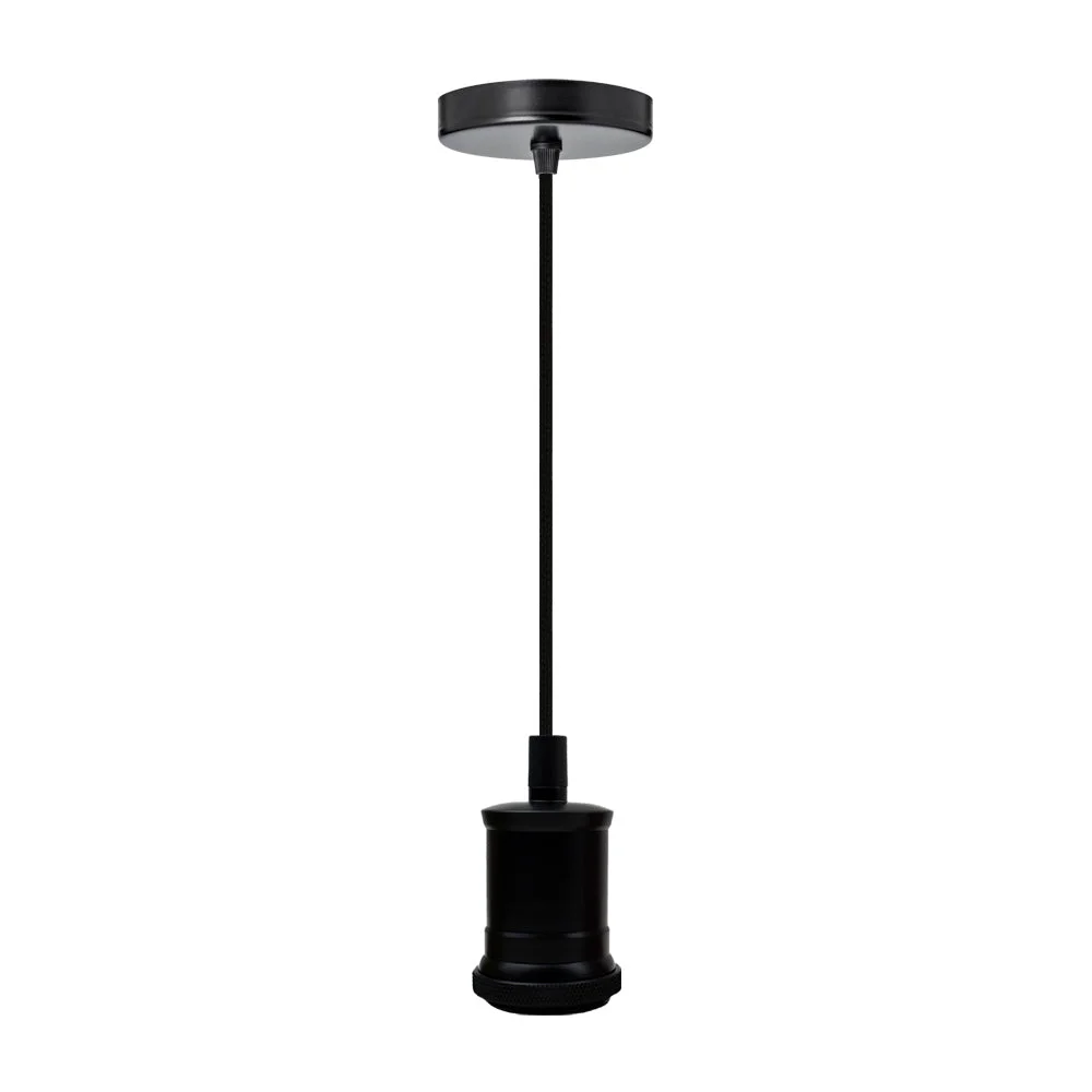 Copper and black E27 ceiling pendant light with 1m round fabric cable and iron square holder, no bulb included
