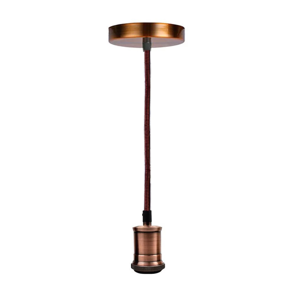 Copper and black E27 ceiling pendant light with 1m round fabric cable and iron square holder, no bulb included