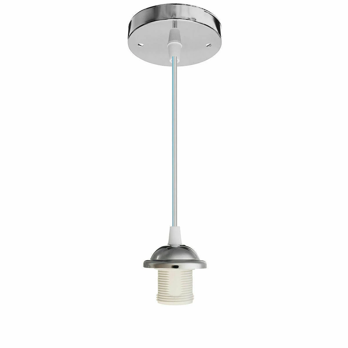Chrome iron pendant light with E27 socket and 90cm fabric cable, ceiling rose flex fitting for easy installation