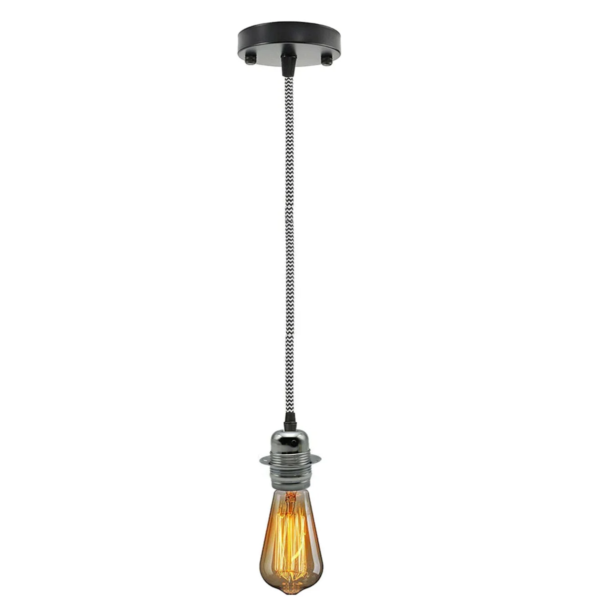 Modern ceiling rose with fabric flex pendant and E27 lamp holder, suitable for vintage filament bulbs, 2m cable length