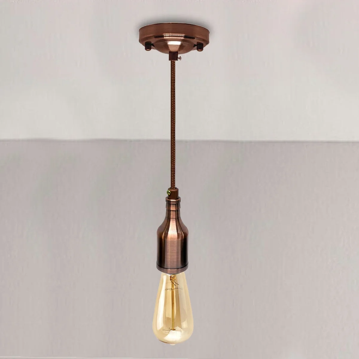 Industrial vintage pendant lamp holder with E27 threaded socket and 90cm cable, iron material, black finish