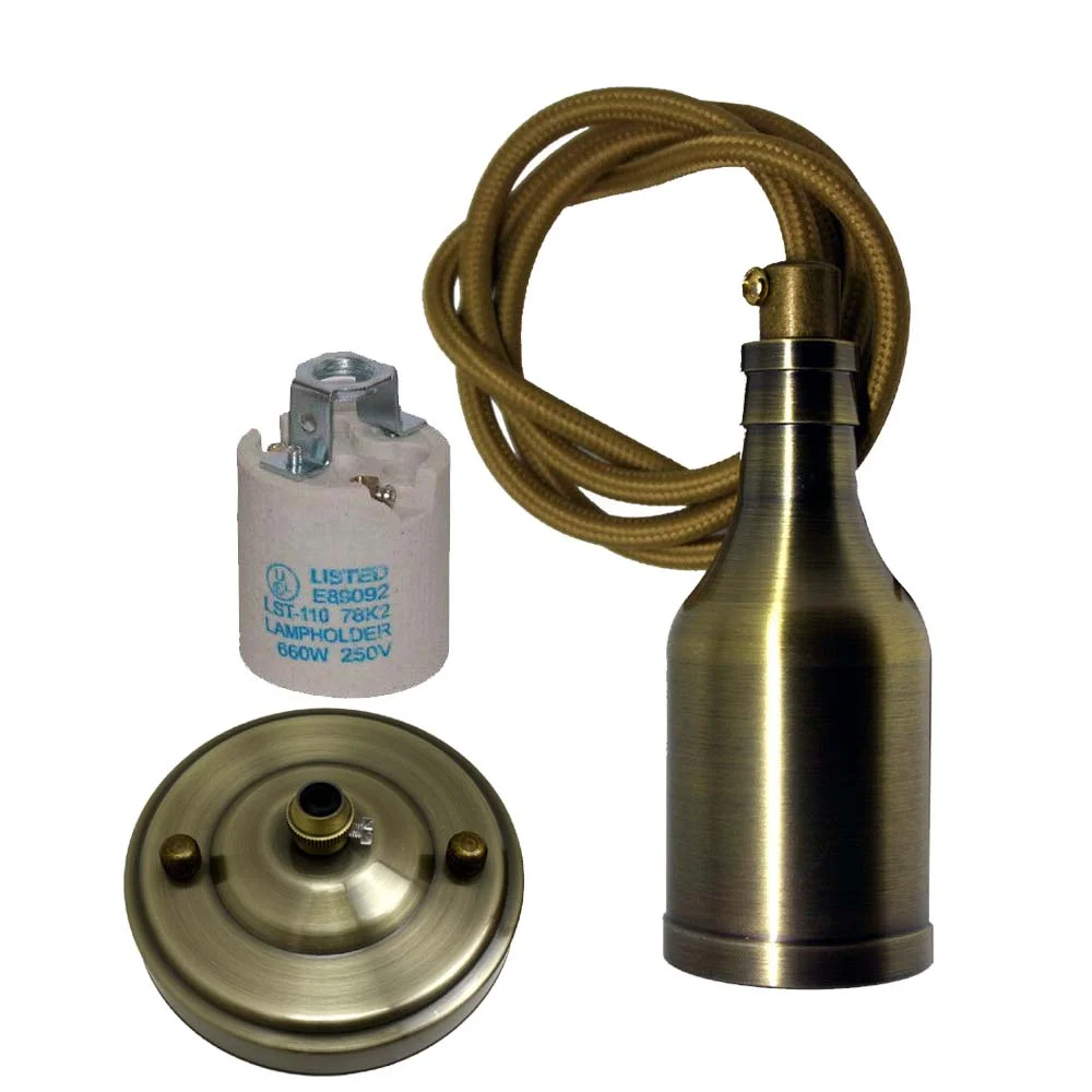 Iron pendant lamp base with E27 holder, vintage threaded design, 90cm cable, suitable for ceiling pendant lighting