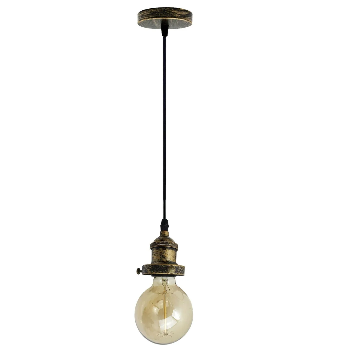 Rustic red metal ceiling light fitting with E27 bulb holder and 95cm PVC wire hanging from ceiling rose