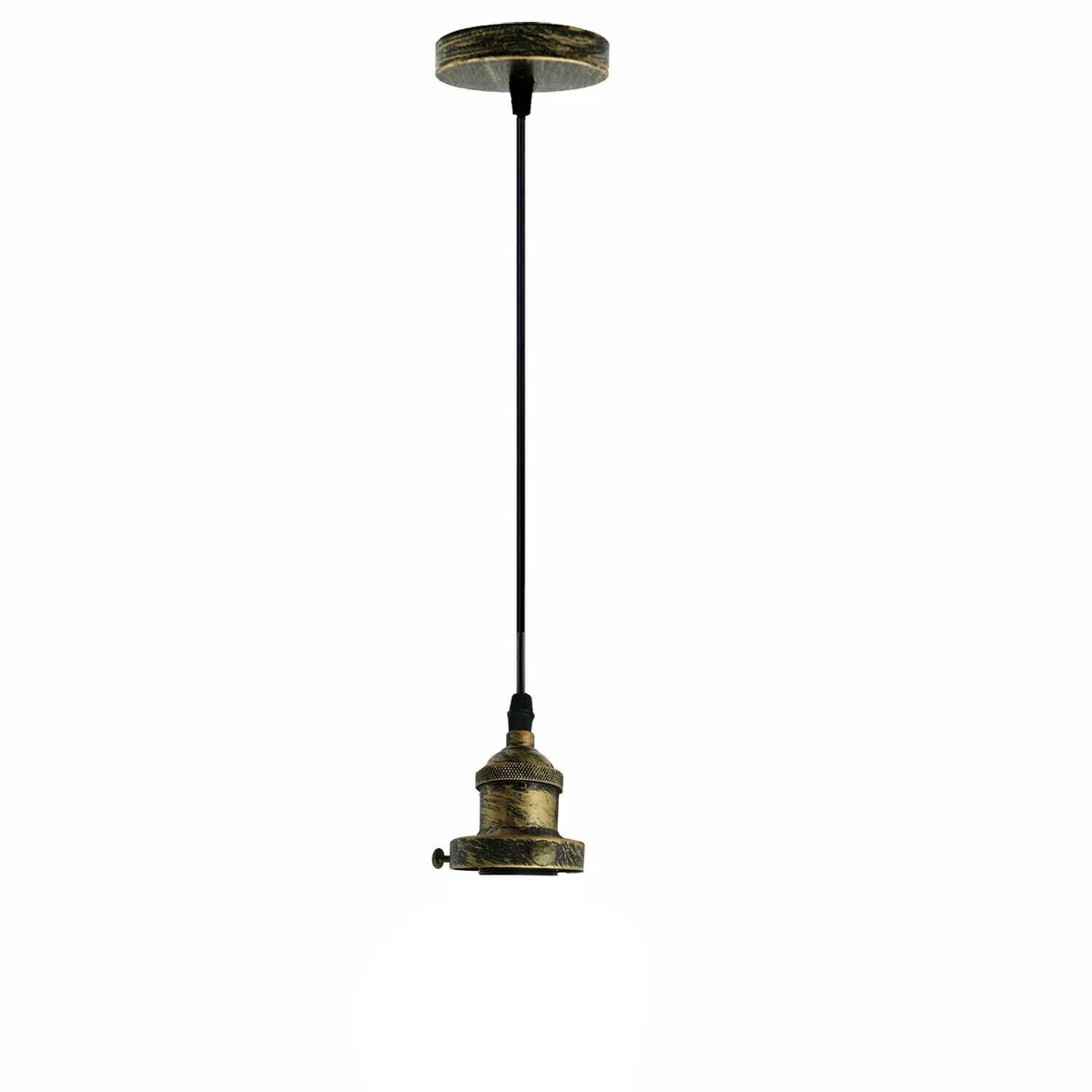 Vintage ceiling rose light in brushed copper with E27 bulb holder and 95cm wire, industrial pendant lamp fitting