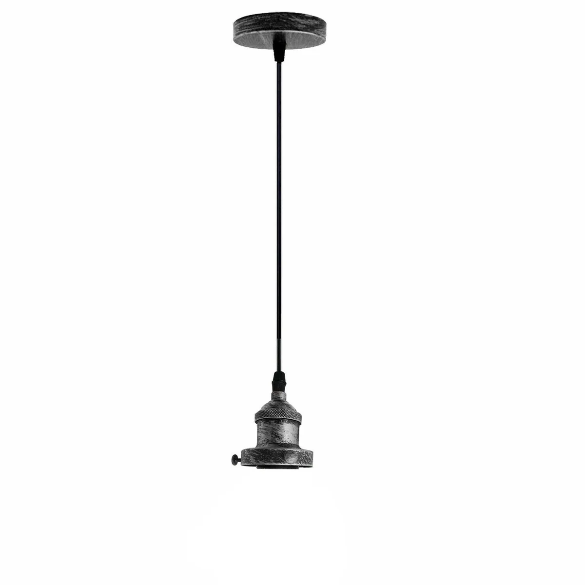 Vintage ceiling rose light in brushed brass metal with E27 bulb holder and 95cm PVC wire hanging from ceiling plate