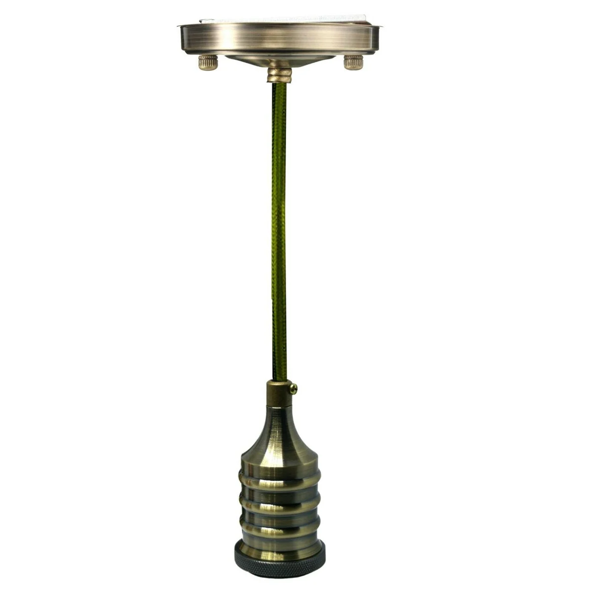 Black industrial pendant light with E27 bulb holder and 90cm cable, made of iron with green brass finish