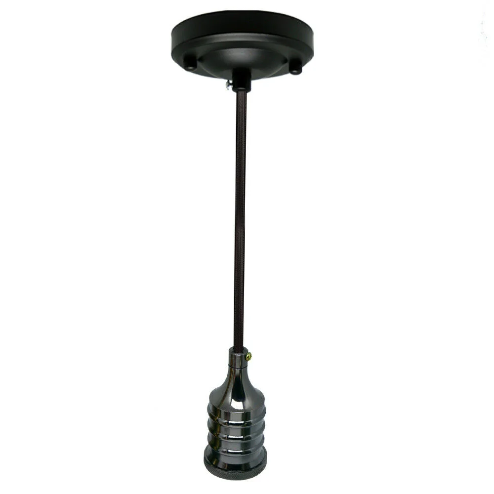 Black industrial E27 bulb holder pendant light with 90cm cable and green brass finish, ceiling fitting included