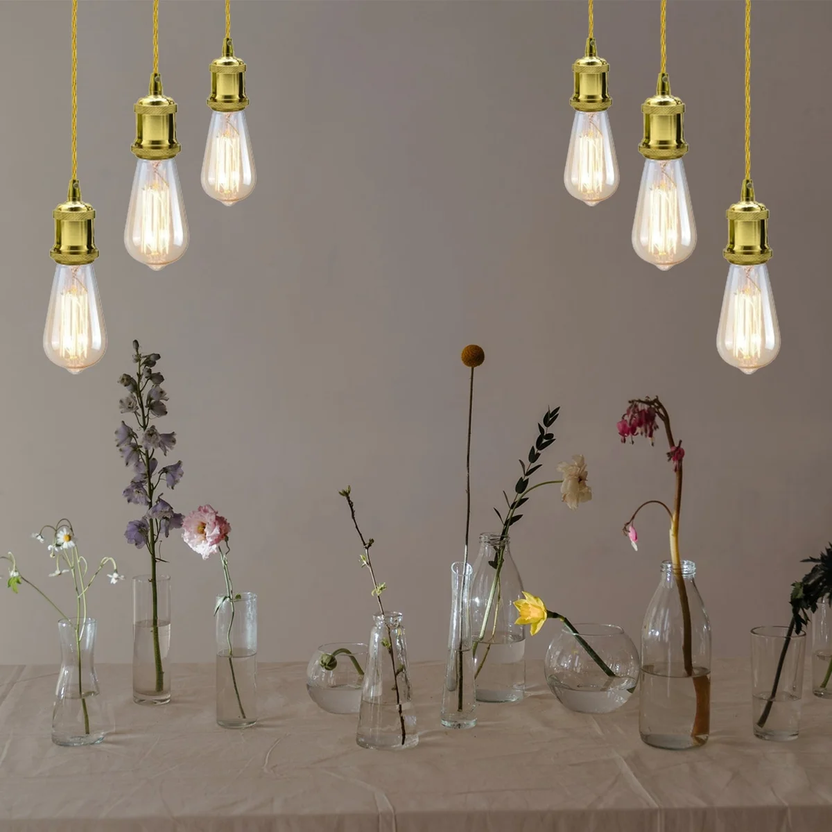 Vintage style pendant light with 2m twisted fabric cable and metal ceiling rose, industrial design, E27 fitting