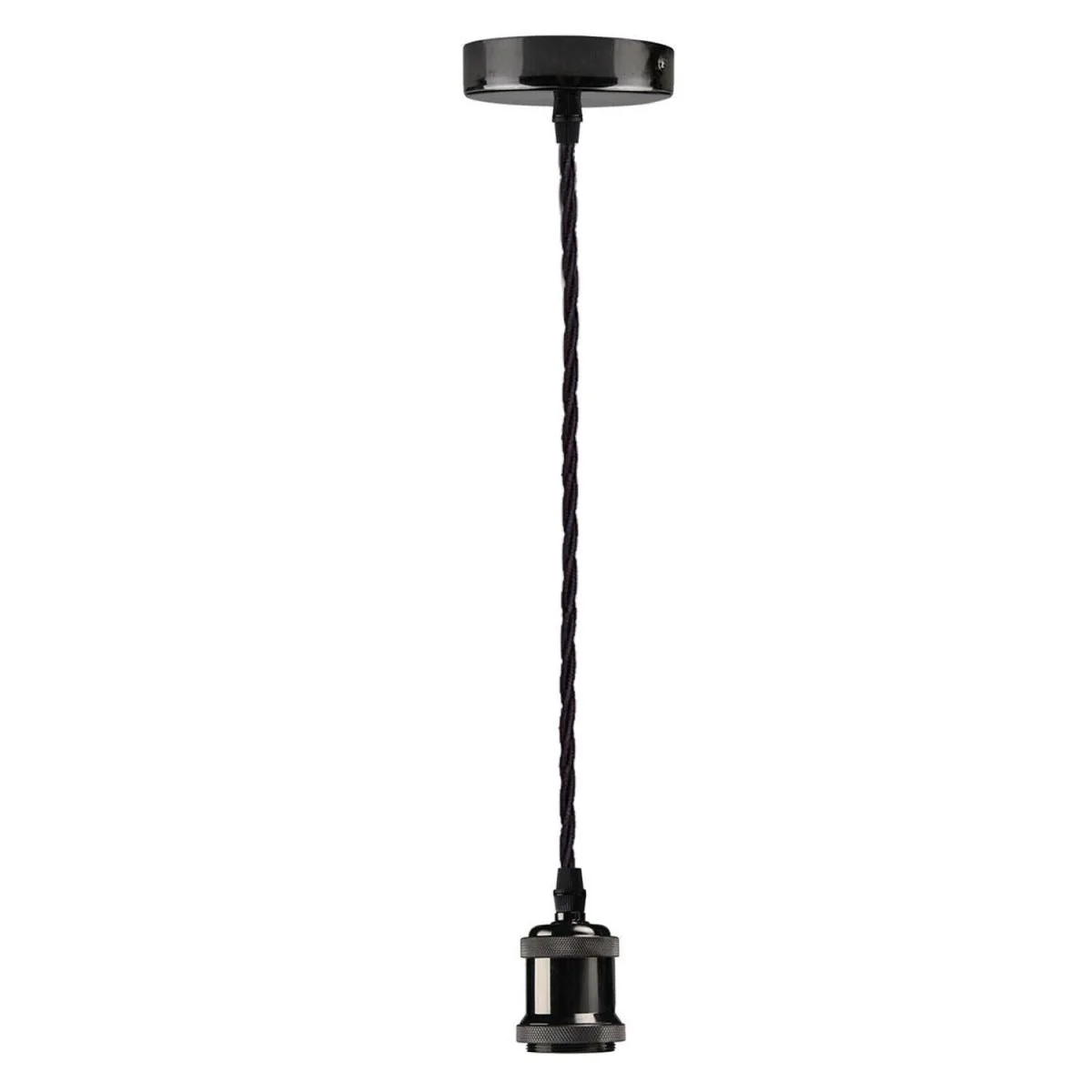 Industrial pendant light with high-polished brass E27 holder and adjustable 1m green twisted fabric cable hanging from ceiling rose