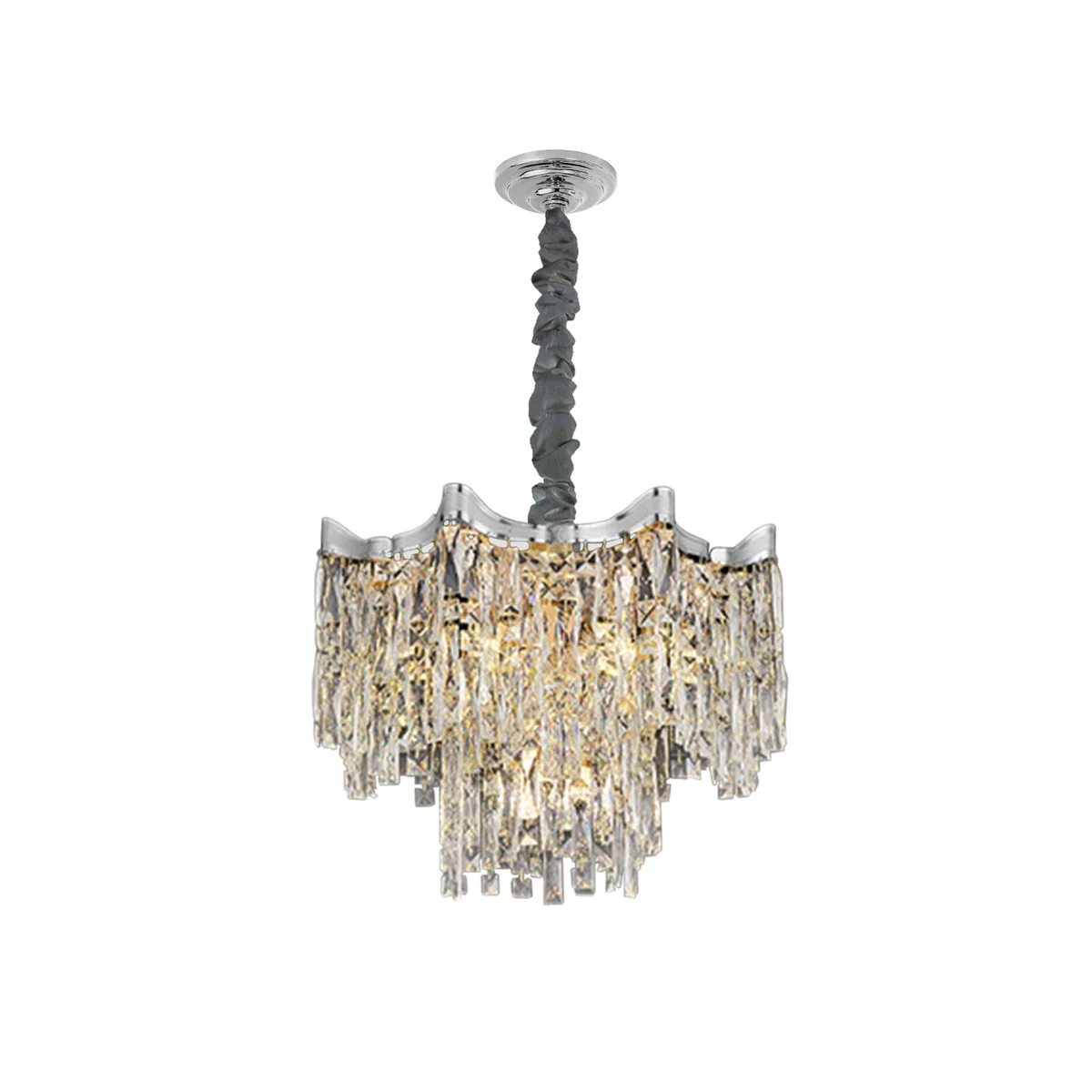 Modern adjustable hanging chandelier with gold crystal accents and round glass design for living room ceiling lighting