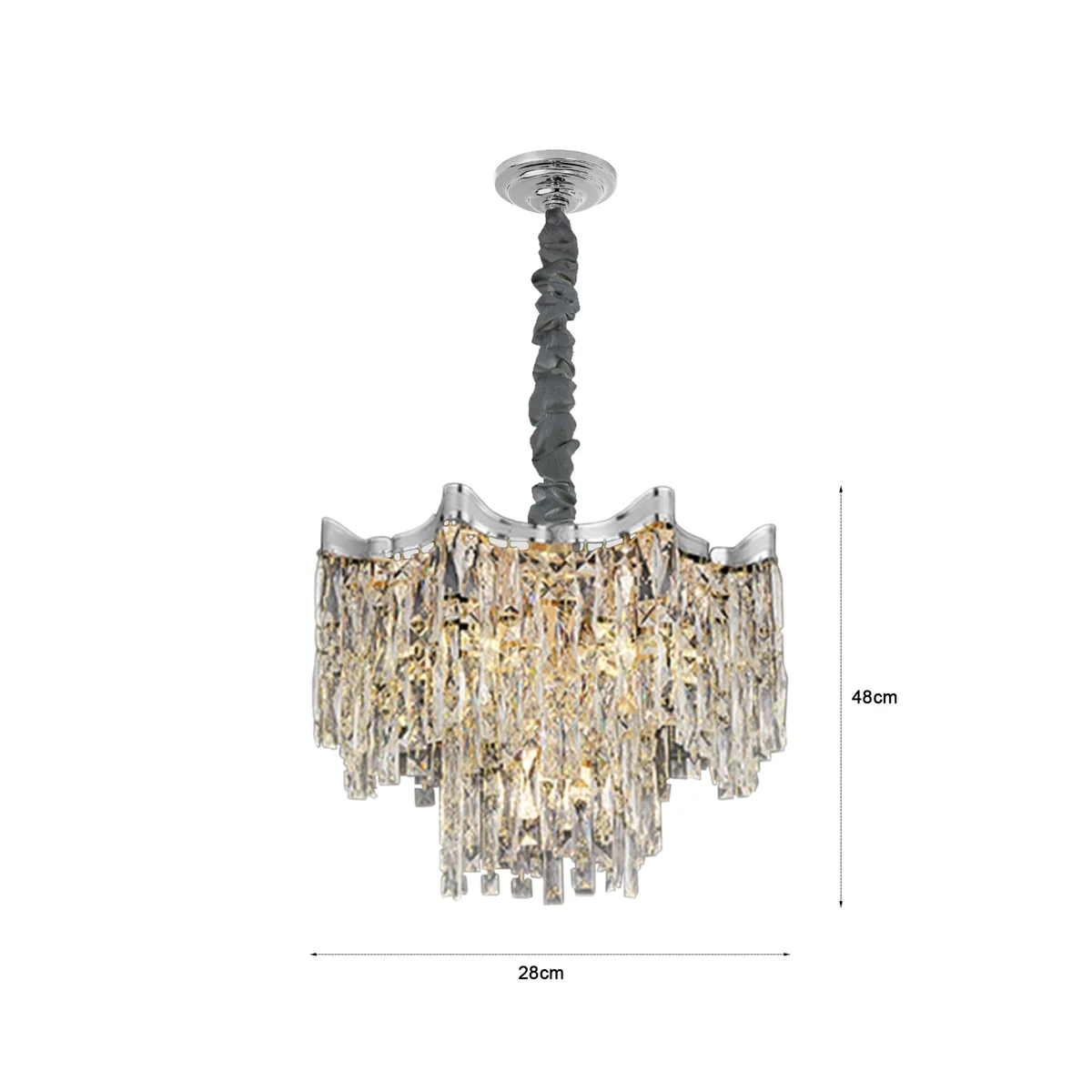Modern round crystal chandelier living room light with gold finish and adjustable hanging length, ceiling mounted design