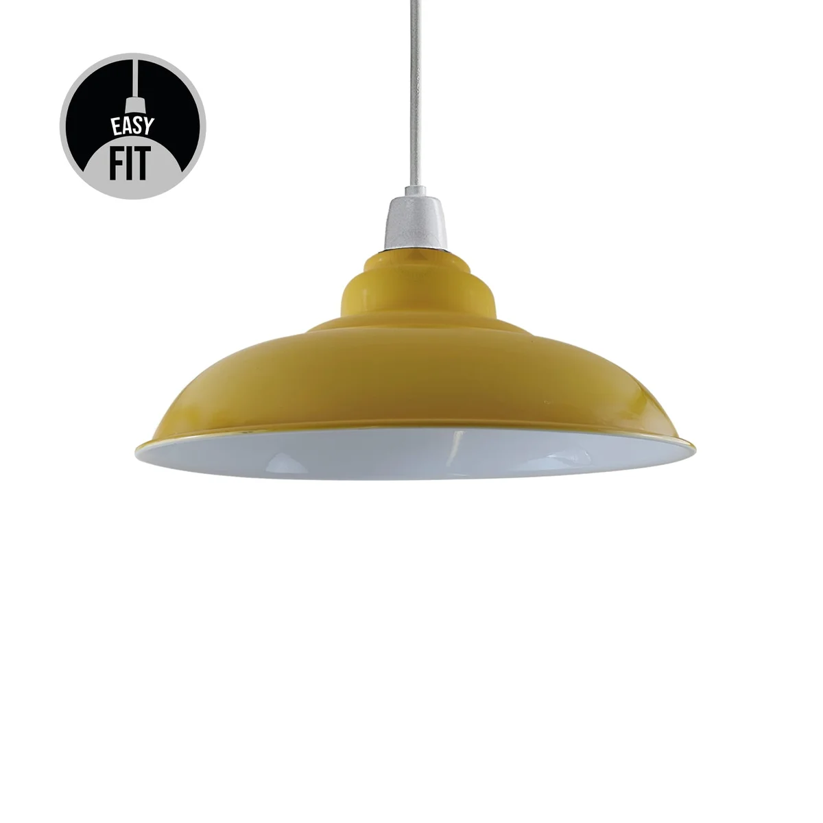 Yellow gloss semi curvy lampshade made of metal with E27 fit, modern design for pendant lighting.