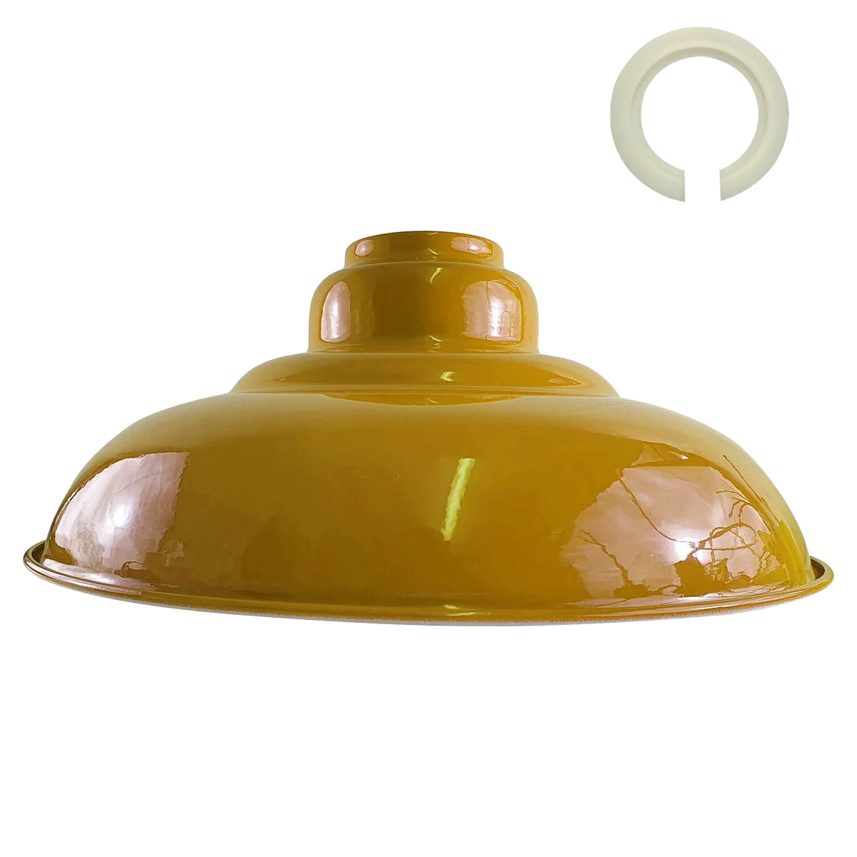 Yellow gloss semi-curvy metal E27 pendant light shade with smooth finish, suitable for modern and retro interiors