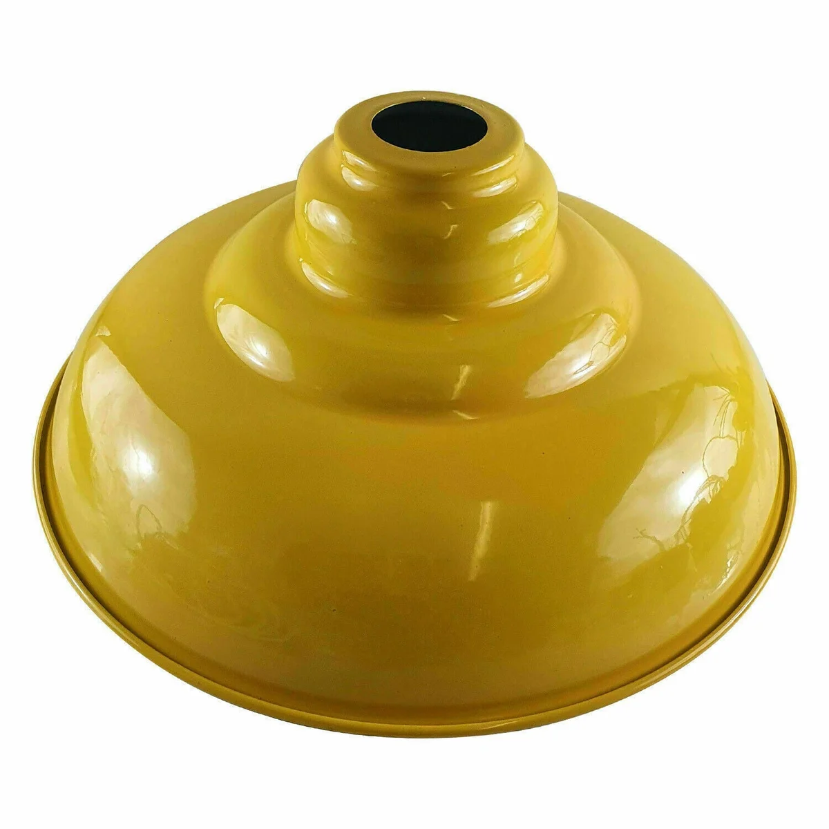 Yellow gloss semi-curvy metal pendant lamp shade, modern design ideal for industrial kitchen lighting, E27 fit